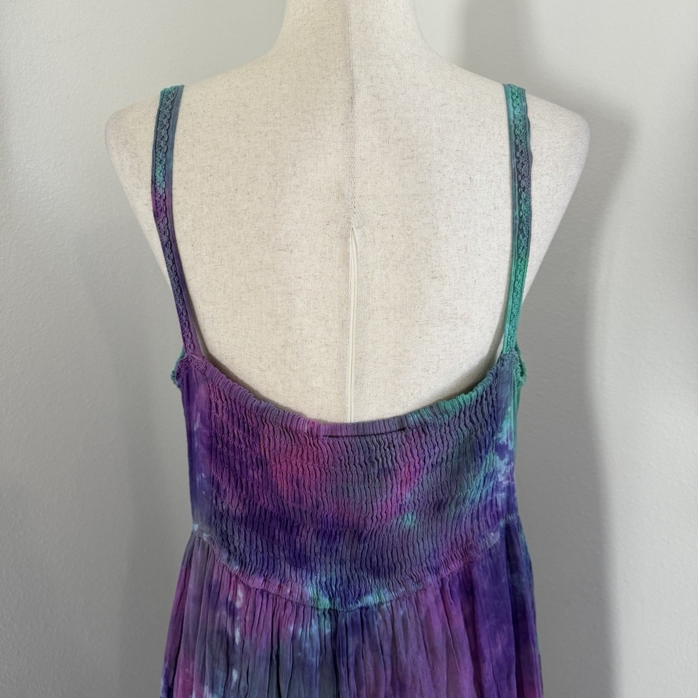 VTG Hibiscus Flower Dress Size Medium Purple Smocked Hawaiian Boho Peasant Fairy - Picture 7 of 9